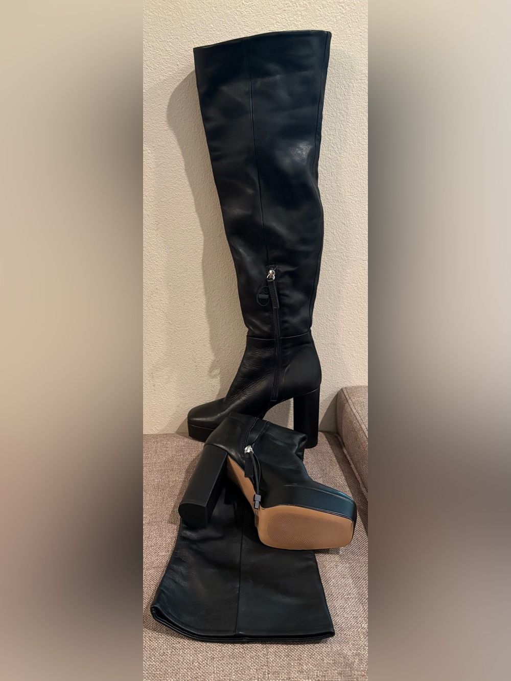 Black High Heel Knee-High Boots - Women's Leather Boots